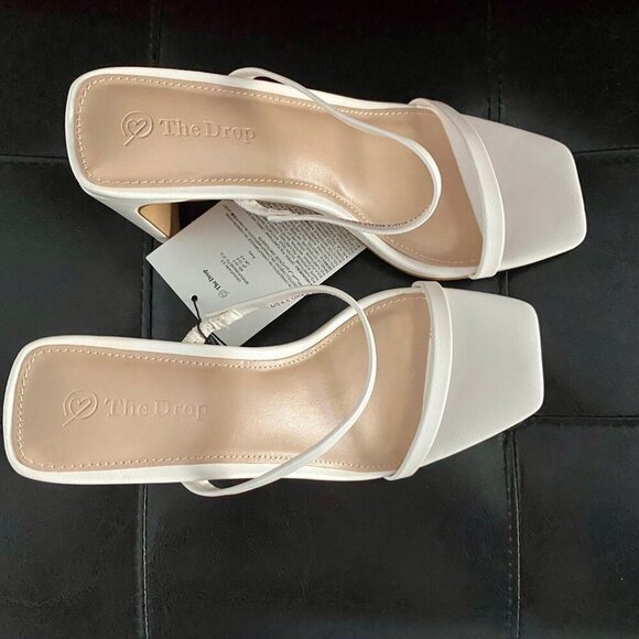 The Drop Avery Square Toe Two Strap High Heeled Sandal White Size 6.5 NEW - Picture 4 of 13